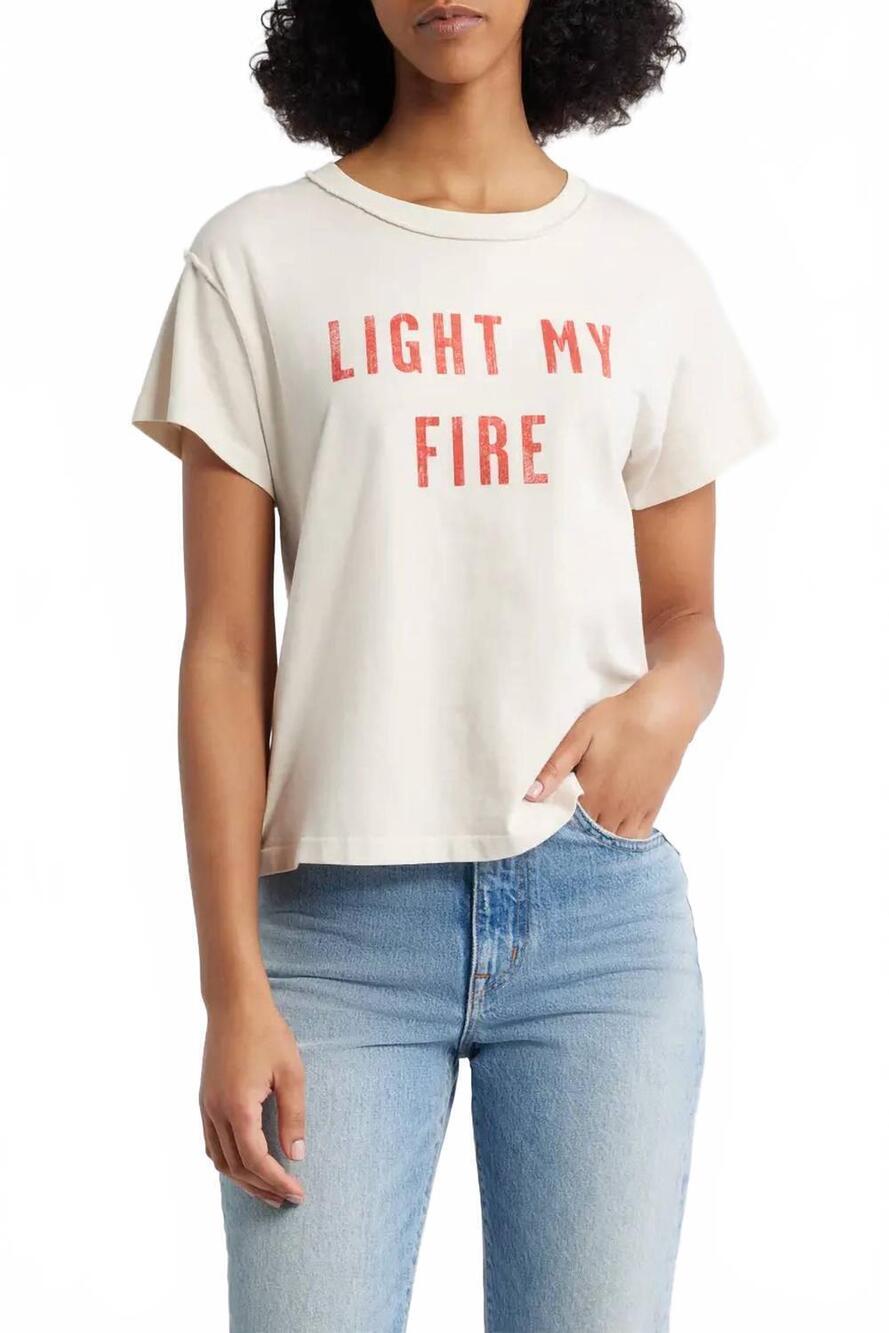 NEW DAYDREAMER doors light my fire reverse girlfriend tee in dirty white